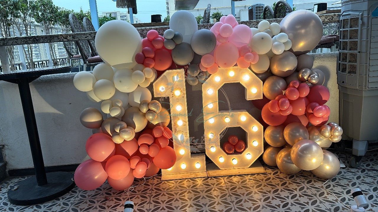 16th Birthday Backdrop with Light-Up Numbers