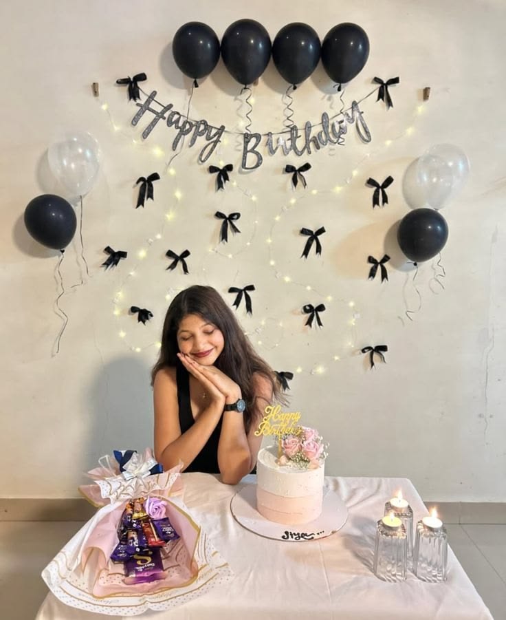 Aesthetic Birthday Decoration with Balloons and Ribbons