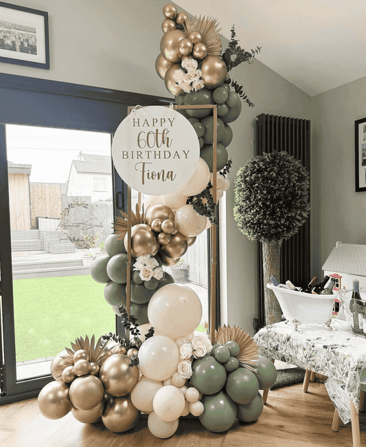 Elegant 60th Birthday Decoration with Balloon Arch & "60 & Fabulous" Theme