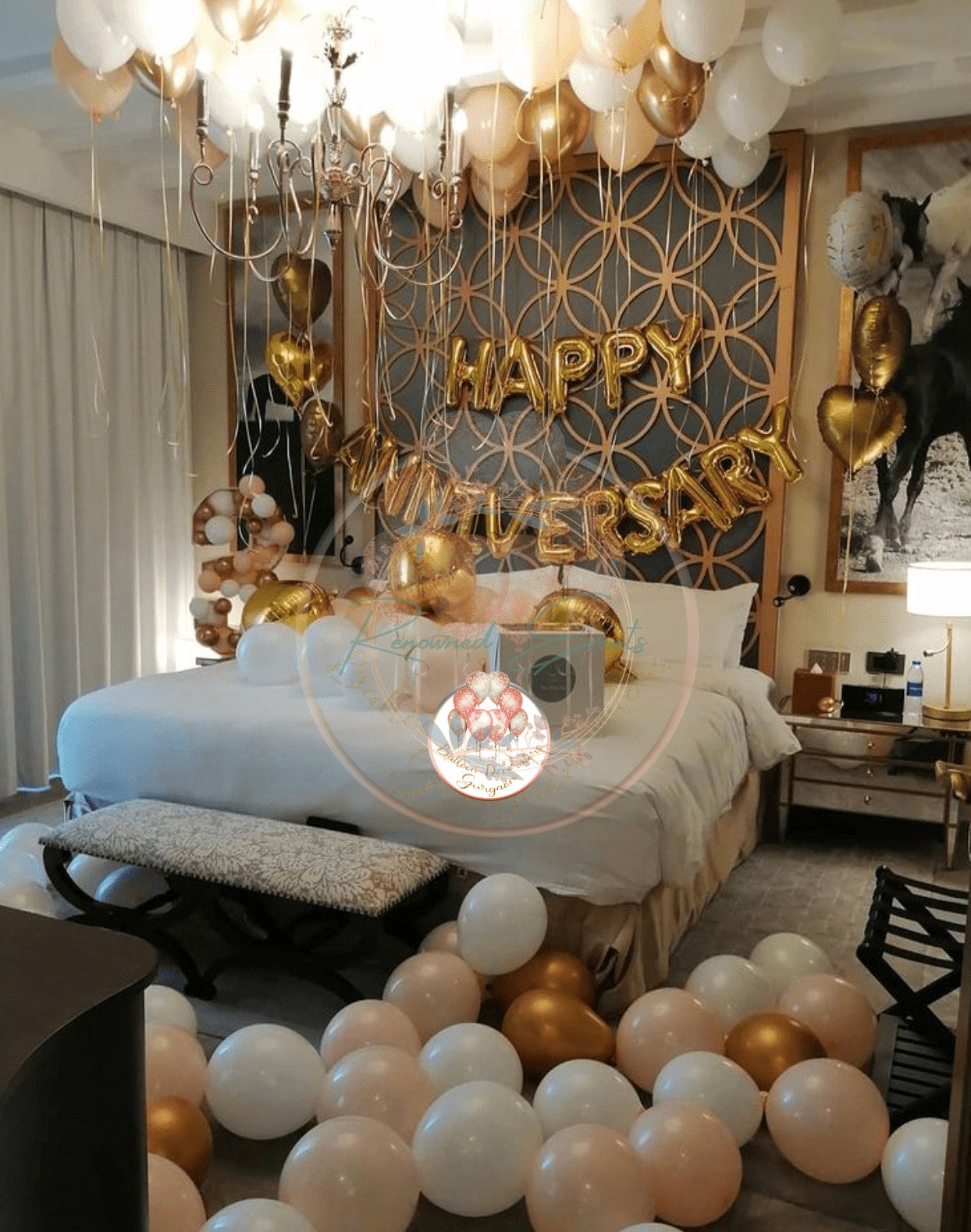 Anniversary Room Decoration with Chrome and Pastel Balloon