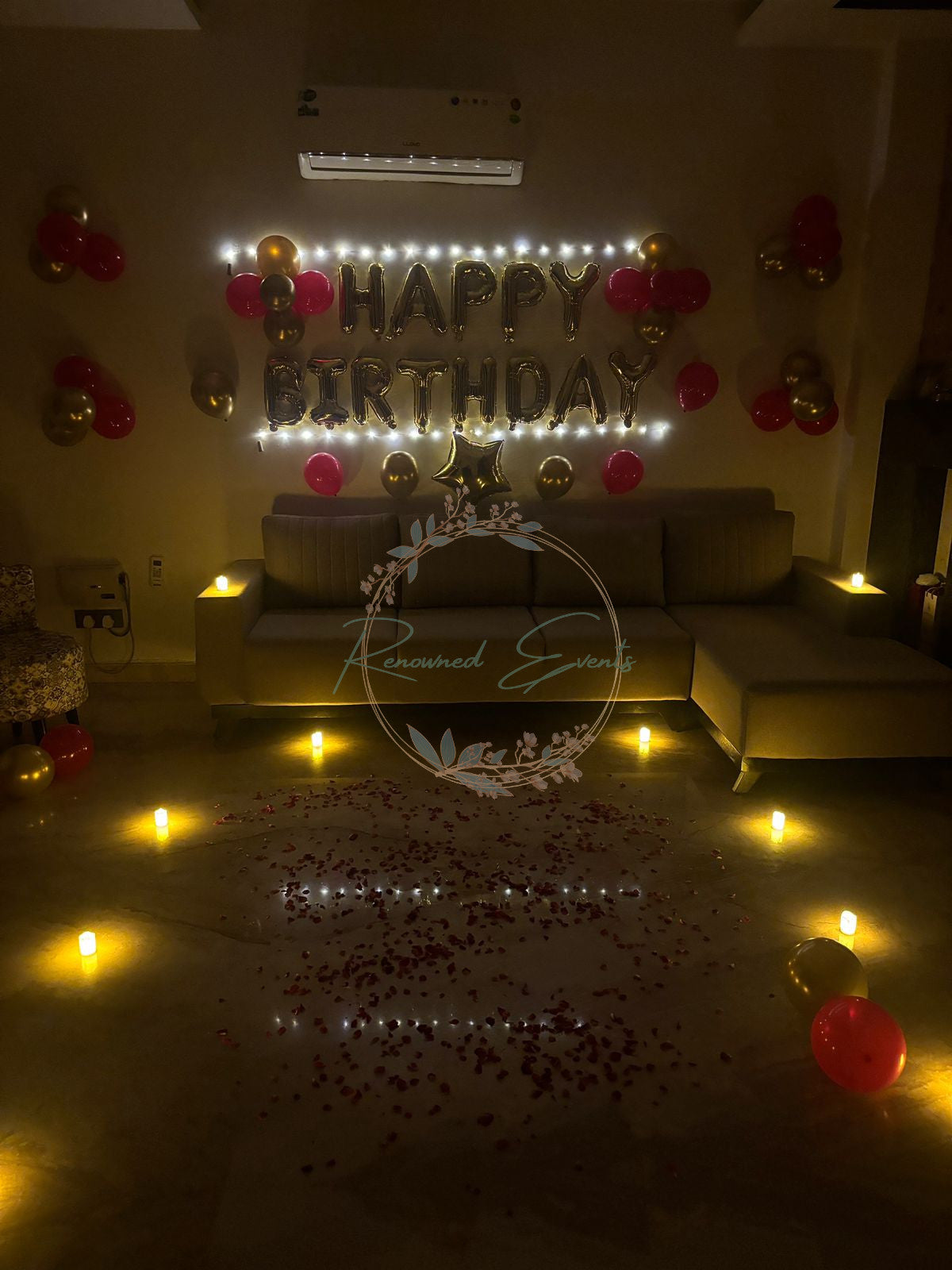 Anniversary decoration at home with Fairy Lights and Balloons