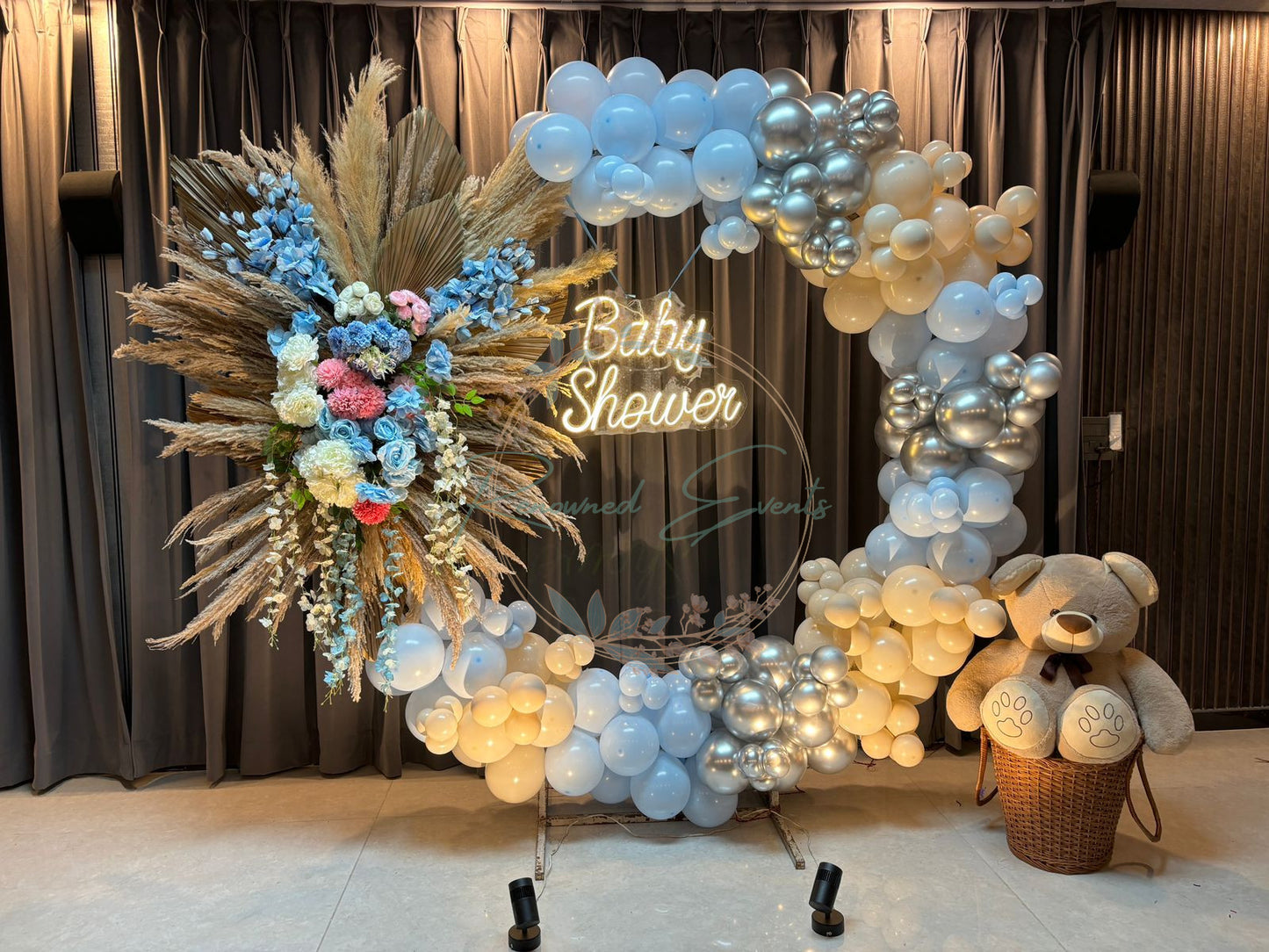Premium Baby Shower Decoration Set – Pampas Grass, Palm Leaves & Balloon Garland | Boho Chic Party Backdrop