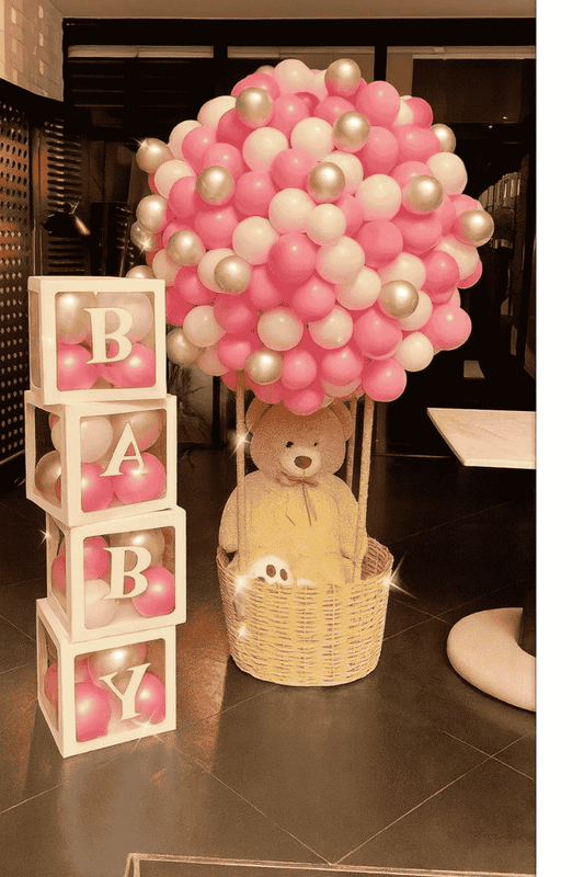 Balloons Hot Air Balloon Decor with Basket and Teddy Bear