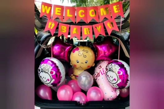 Baby welcome with car boot decoration