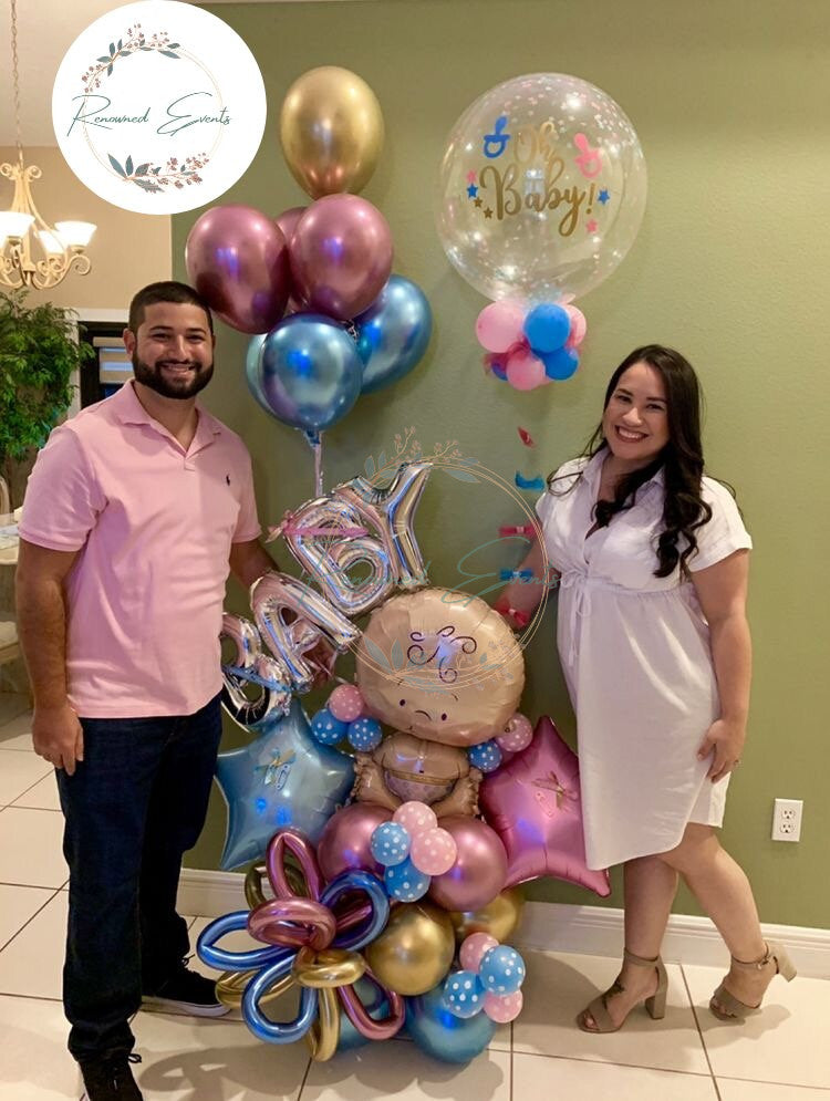 Baby Shower Balloon Bouquet with Floating Balloons – Elegant Baby Welcome & Party Decor