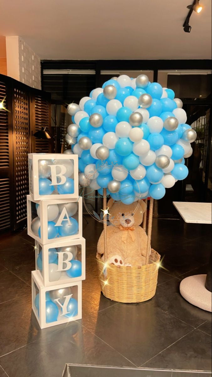 Balloons Hot Air Balloon Decor with Basket and Teddy Bear