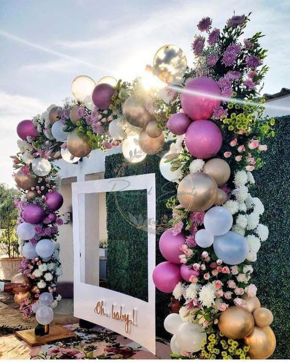 Balloons and Flower Photo Booth Delight for Baby Shower
