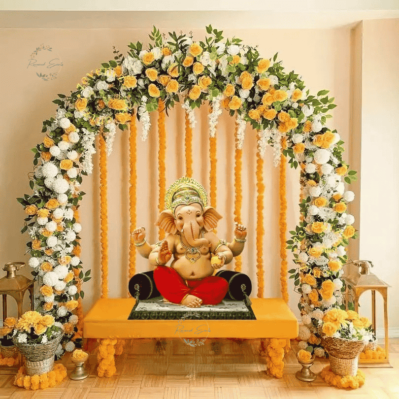 Ganesh Chaturthi Floral Backdrop Decoration for Home & Pandal