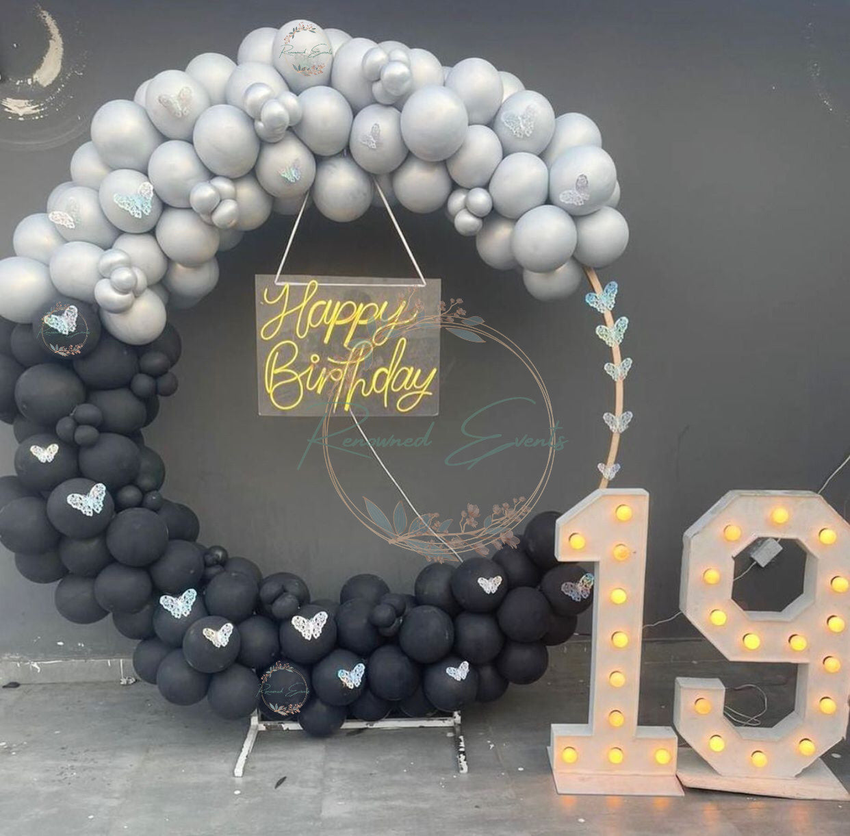 Black and silver balloon Birthday Decoration with Age Number LED