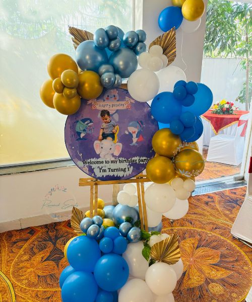Blue and Golden theme kids Birthday Backdrop