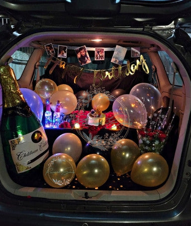 Car Boot Decoration with HB Cursive with Roses