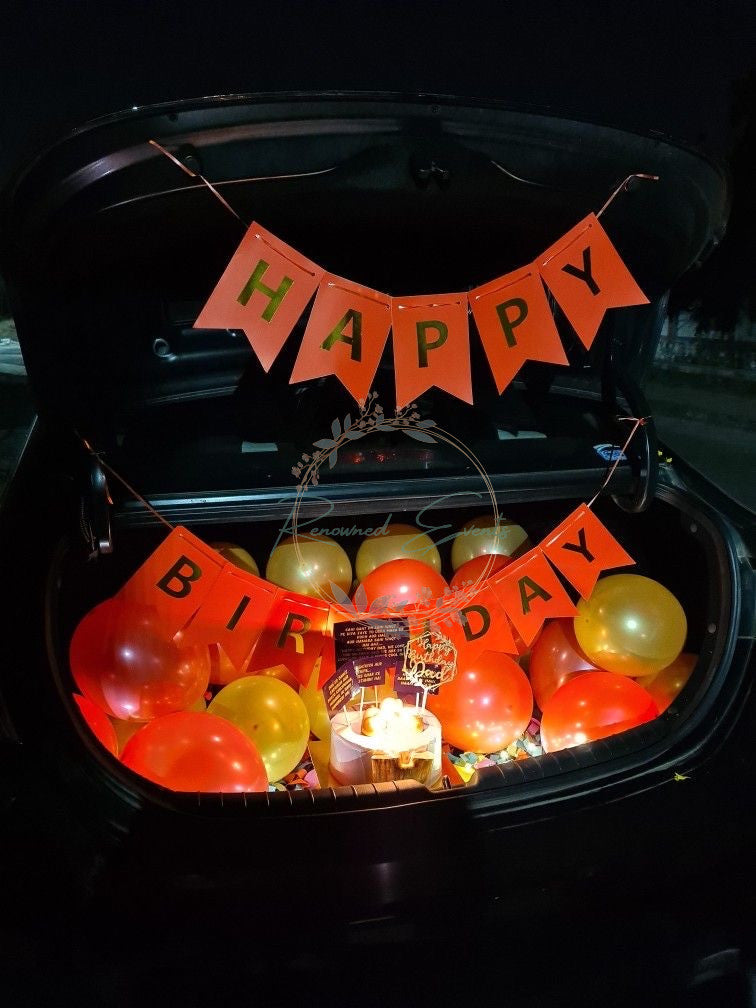 Car Boot Decoration with Happy Birthday Banner