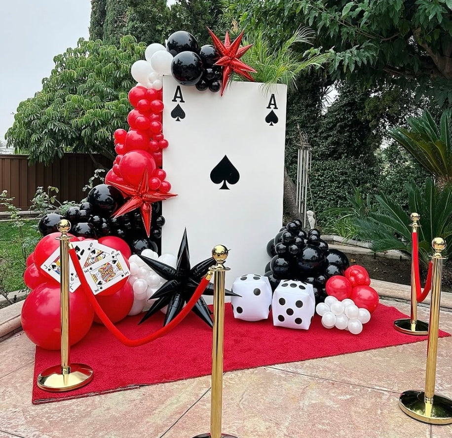 Card Party Backdrop with Balloon & Dice Decor for Casino Night Events