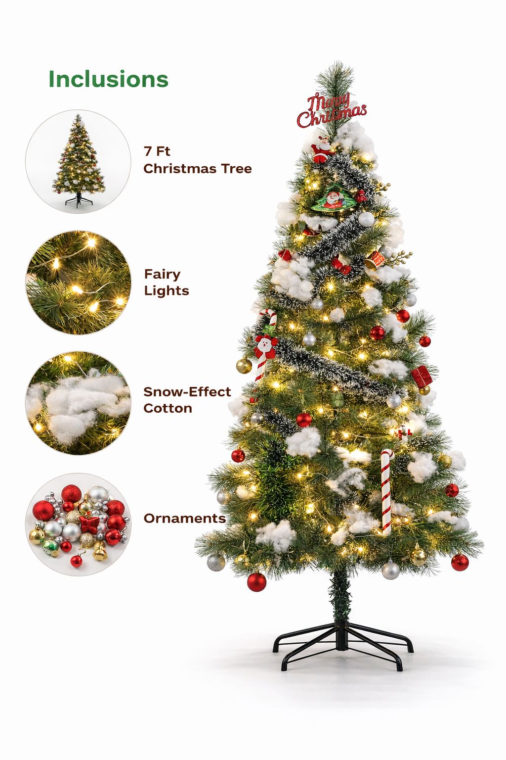 Artificial Christmas Tree with Lights & Ornaments | Festive Home Decor