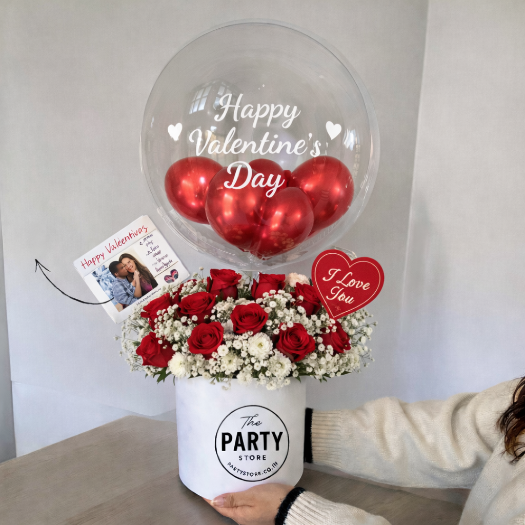 Personalized Flower Bouquet with Bubble Balloon | Balloon Gift