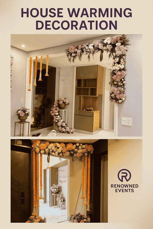 Housewarming Decoration with Flowers & Marigold Garlands | Renowned Events