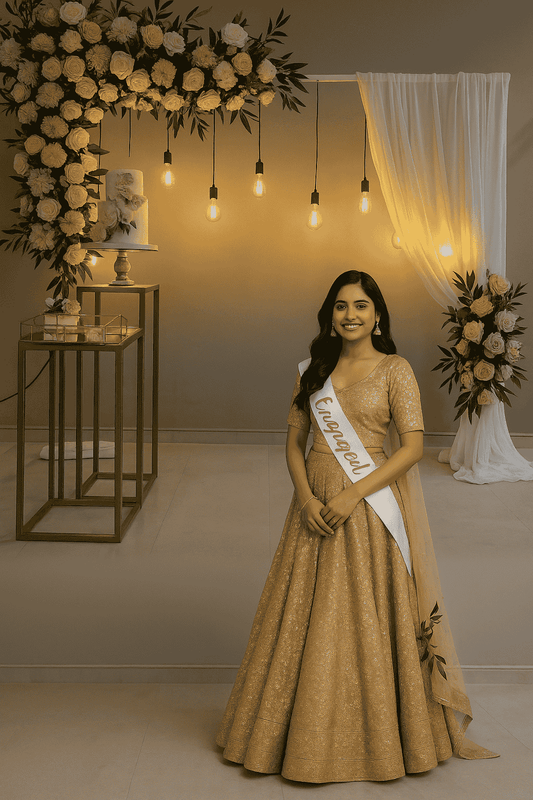 Elegant Engagement Backdrop with Hanging Lights & Floral Decor | Classy Ring Ceremony Setup in Delhi NCR & Jaipur