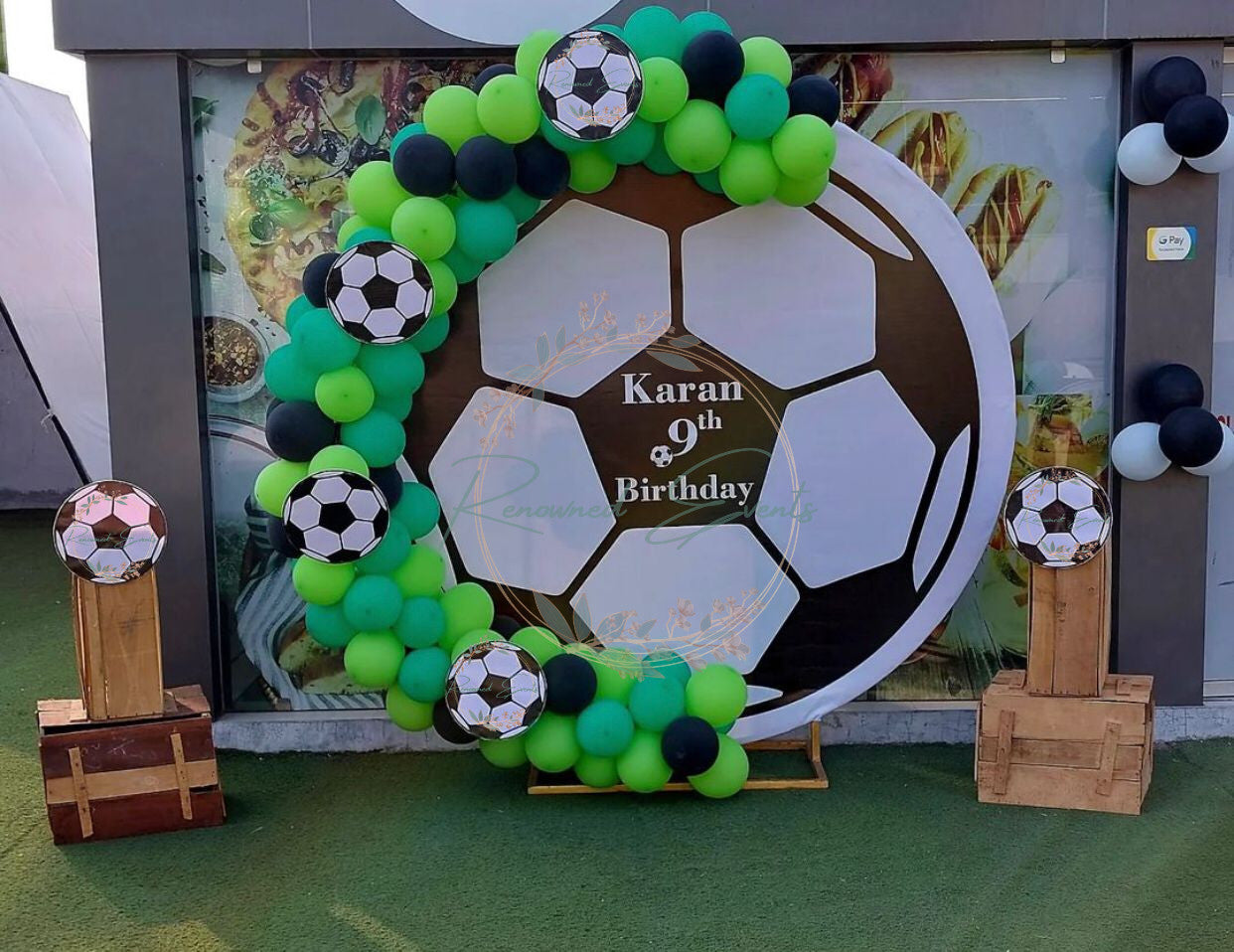 Football Theme Decoration with personalized backdrop and cutouts