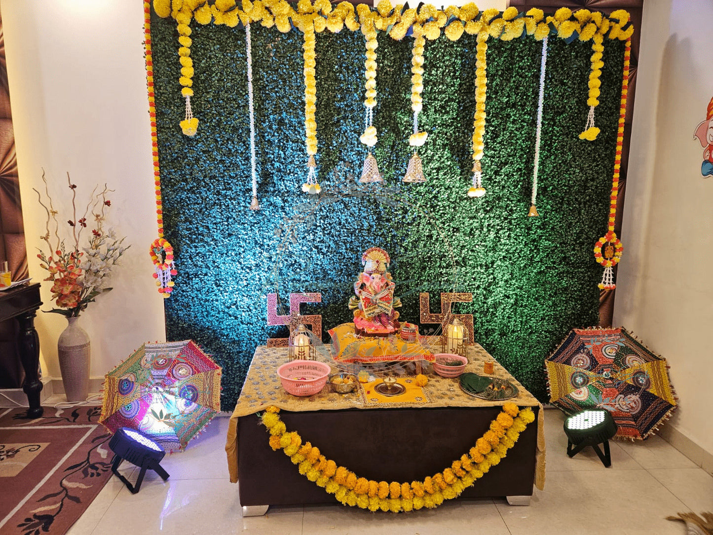 Green Backdrop for Ganesh Chaturthi