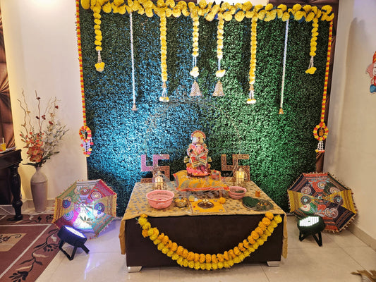 Green Backdrop for Ganesh Chaturthi