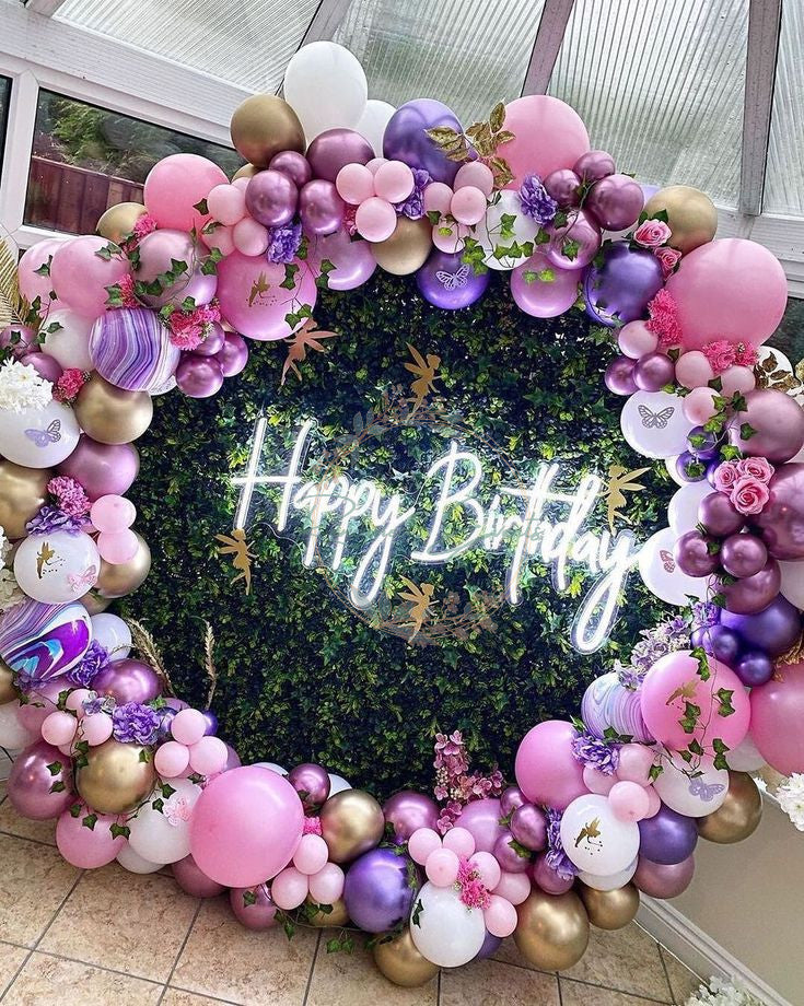 Happy Birthday with Floral and balloons Decoration