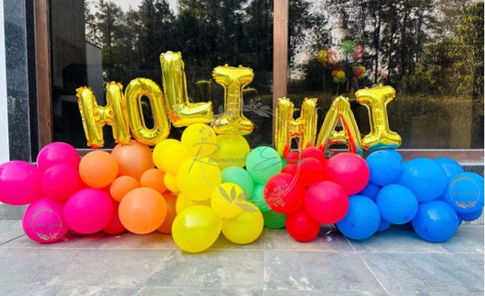Holi Festival Bouquet with Bunches of Balloons