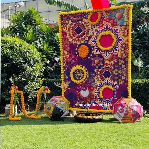 Embrace the Festive Spirit: A Colorful Backdrop Adorned with Marigold Magic