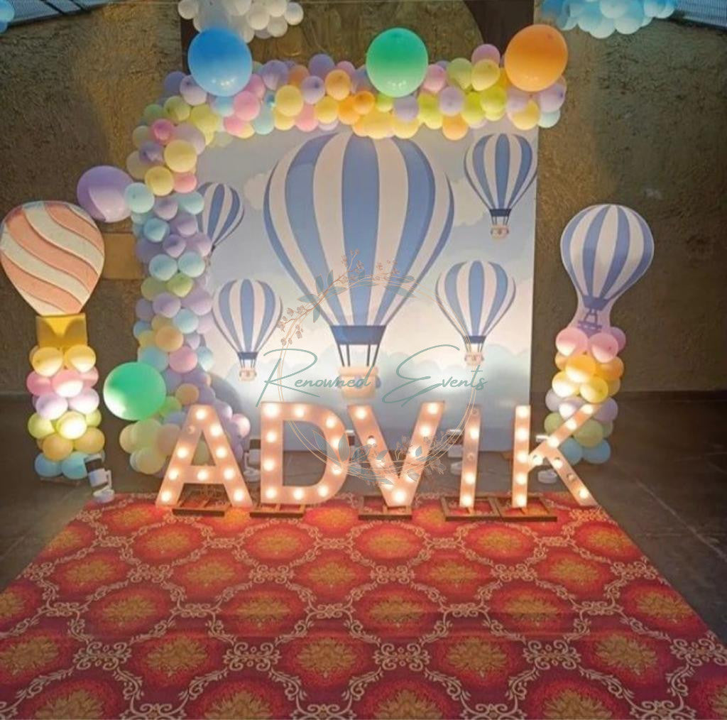 Hot Air Balloon Theme Birthday Decoration with Name LED