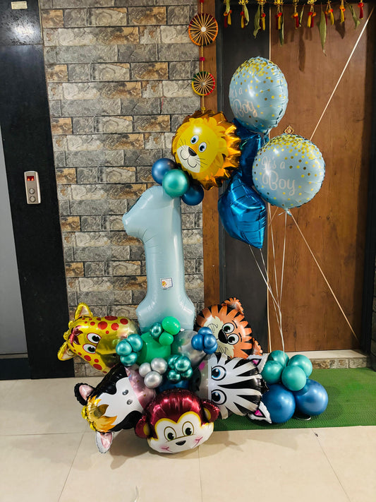 Baby Boy 1st Birthday Balloon Bouquet with Jungle Theme