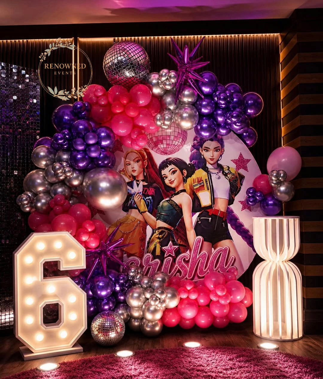 K-Pop Theme Birthday Decoration for Girls Pink Purple Chrome Balloon Decor Glam Kids Birthday Setup by Renowned Events