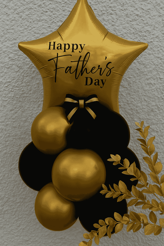 Luxury Black & Gold Father's Day Balloon Bouquet – Elegant Star Foil Balloon Decoration Gift