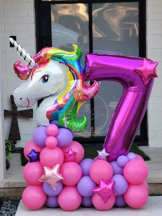 "Magical Unicorn Theme Bouquet: Embrace Whimsical Wonders with Age Number Foil"