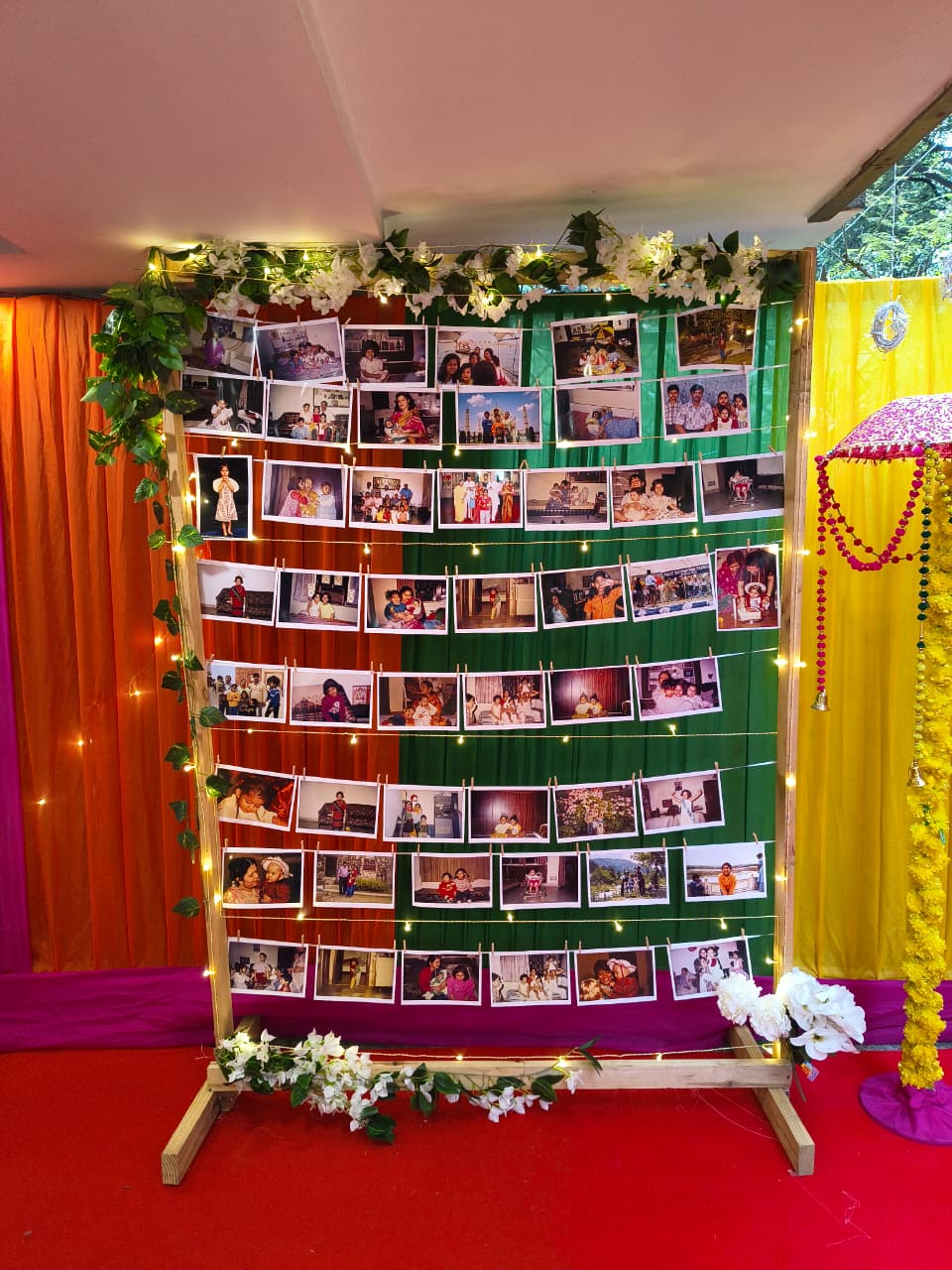 Personalized Birthday Photo & Memory Wall Display Backdrop with Fairy Lights for Party Decoration
