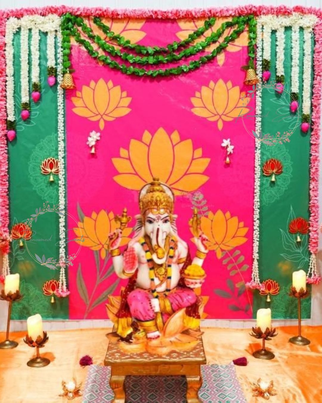 Lotus Adorned Festive Backdrop for Diwali