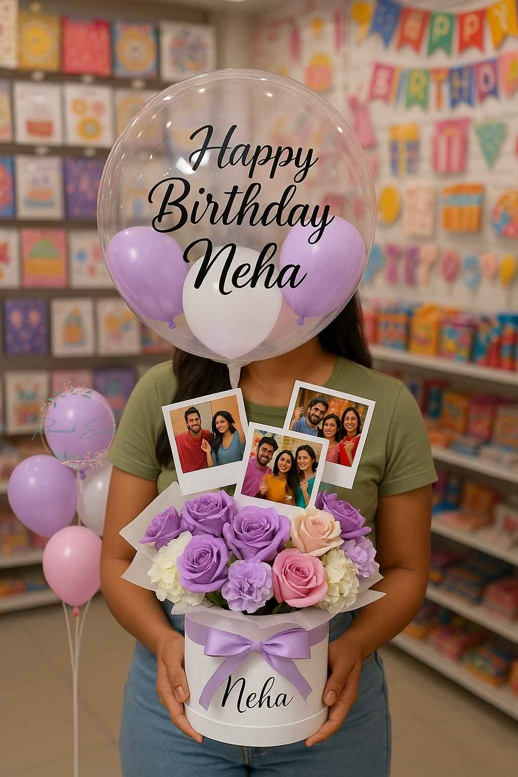 Personalized Birthday Gift Balloon Bouquet with Photos & Floral Box