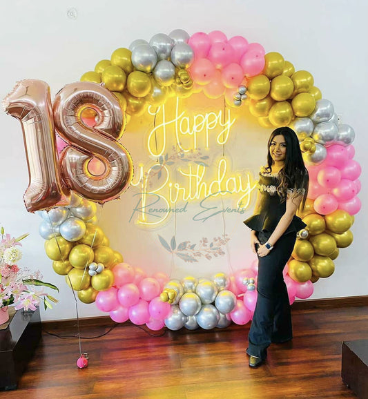 Ring decoration with Chrome and pastel Balloons with Helium age numbers