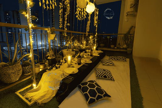 Romantic Balcony Candlelight Dinner Setup – Perfect for Birthday, Anniversary, Housewarming & Diwali Parties