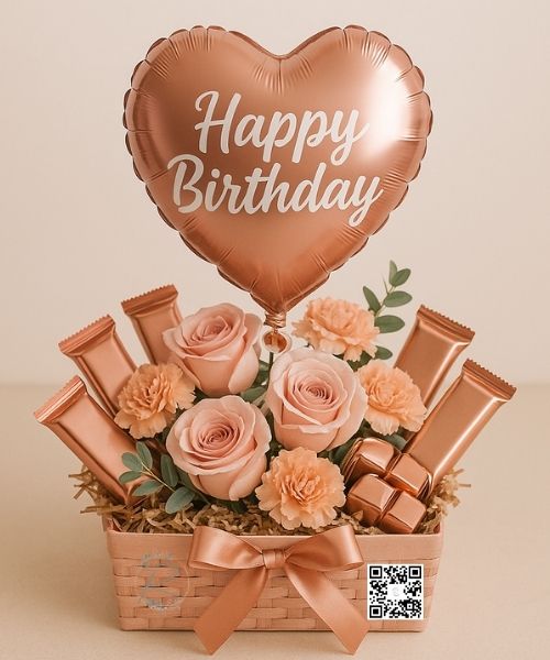 Birthday Gift Hamper – Heart Balloon, Chocolates & Fresh Flowers