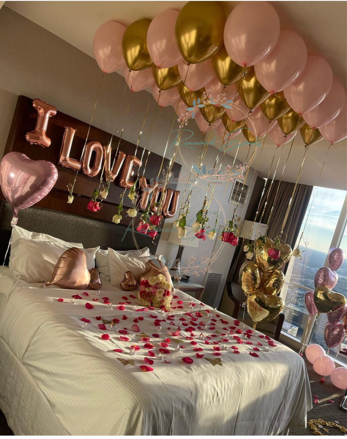 Surprise Balloons decoration with roses for Proposal or valentine's day