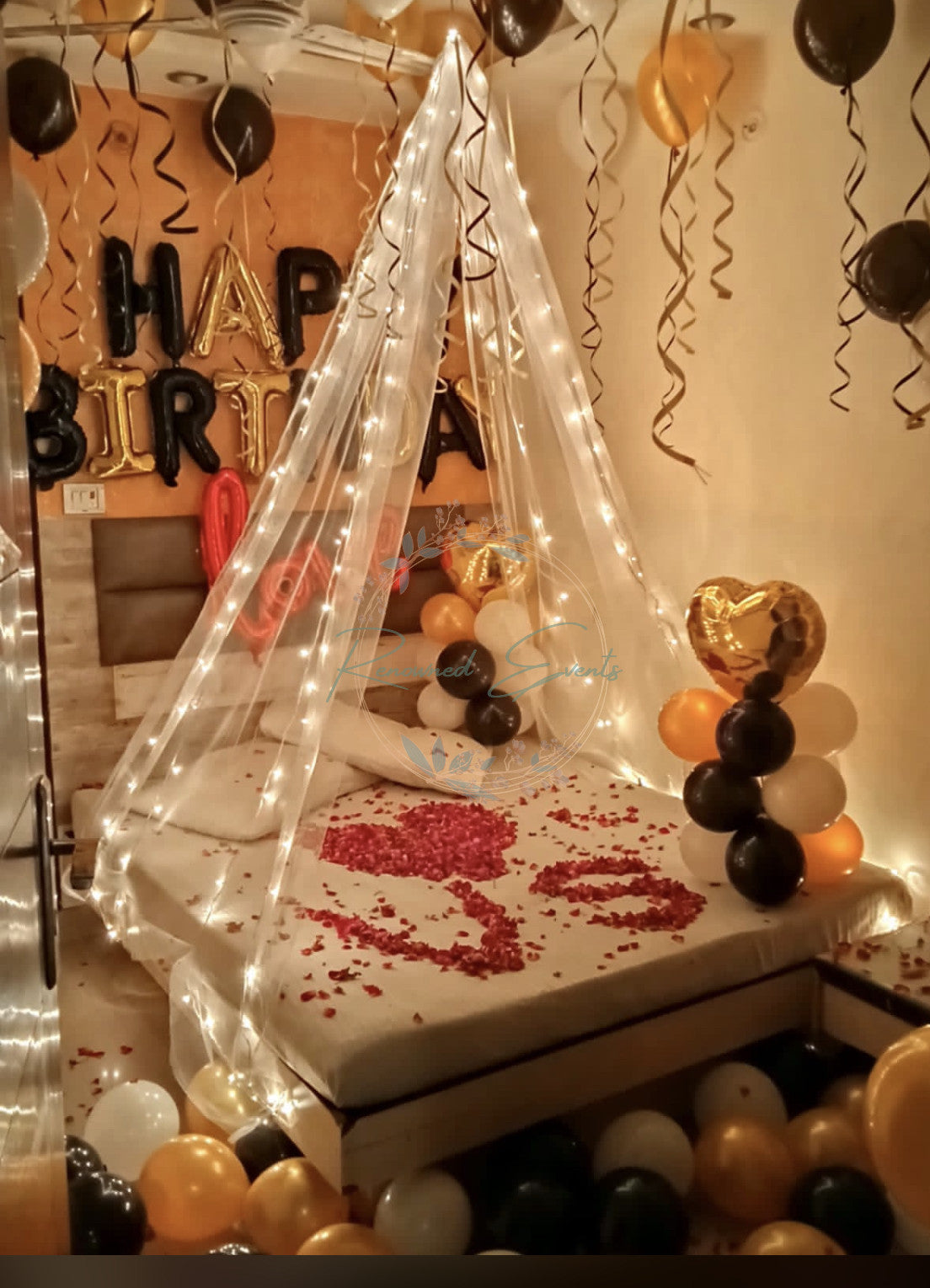 Surprise Proposal Decoration with Cabana Setup On Bed