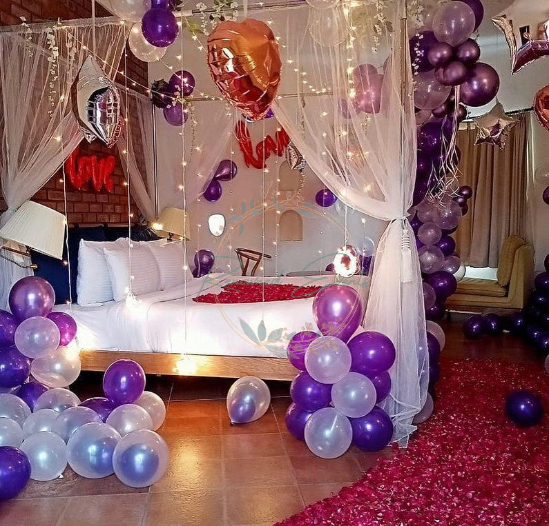 Surprise Proposal Decoration with Chrome & Metallic Balloons & Rose Petals