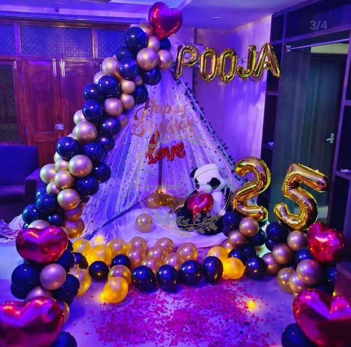 Surprise Proposal Decoration with Chrome & Metallic Balloons with Canopy & Tea Candles