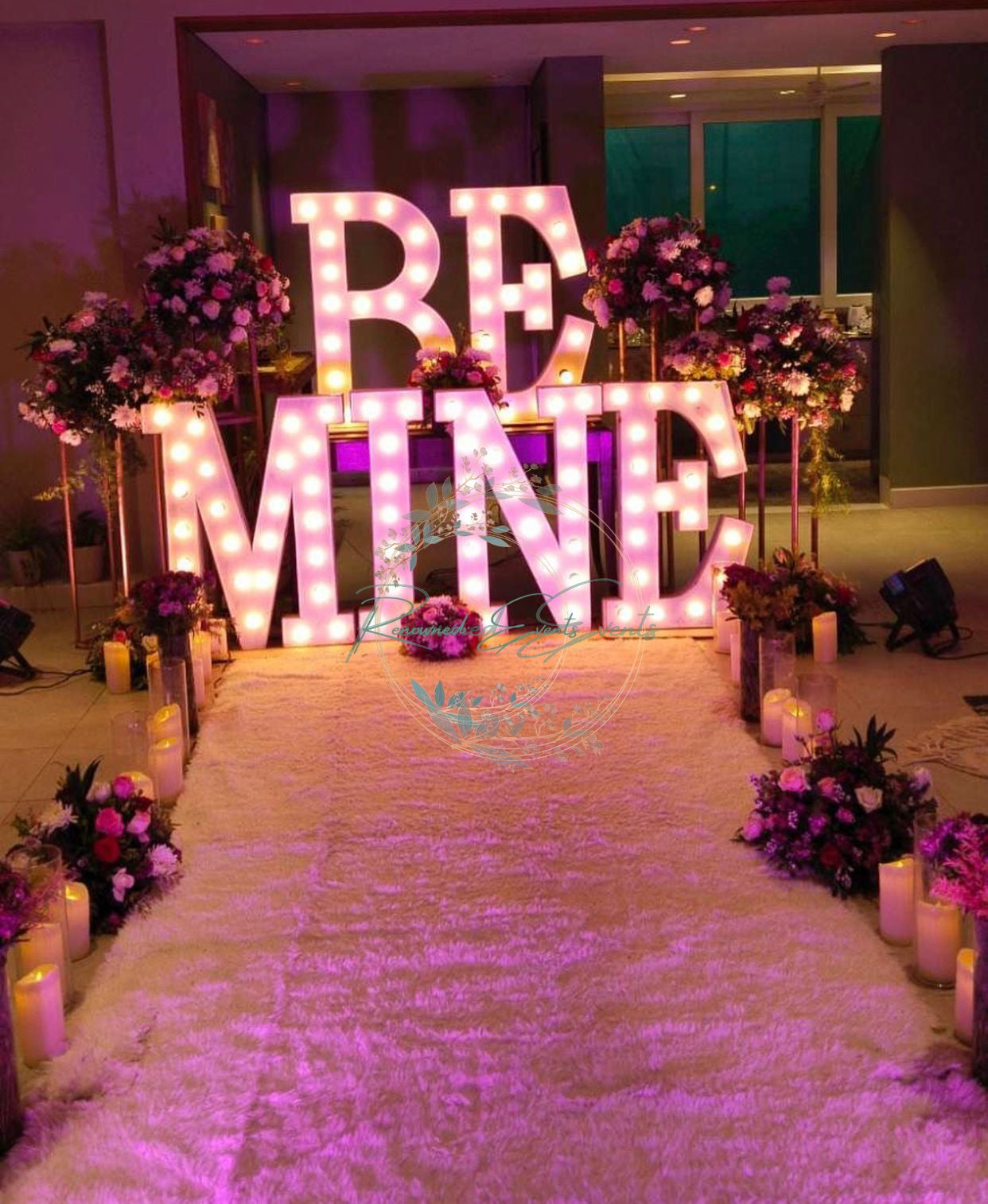 Surprise Proposal Decoration with Flower Bouquet & Be Mine Lights