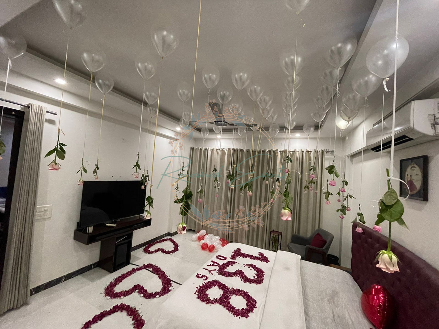 Surprise Proposal Decoration with Roses with Balloons & Rose Petals