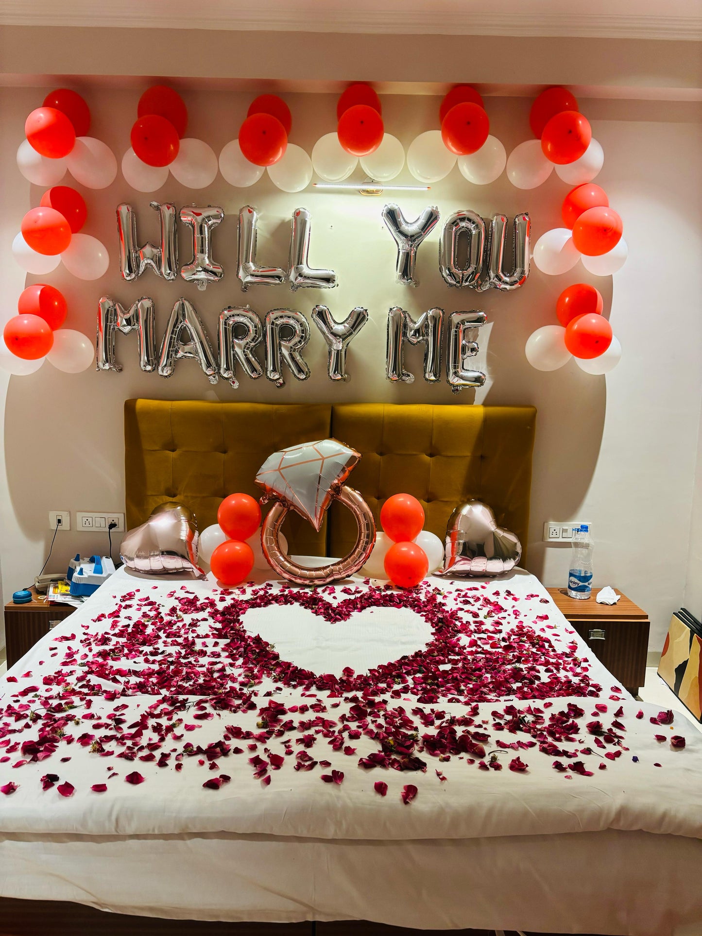 Surprise Proposal Decoration with Will You Marry Me & Rose Petals