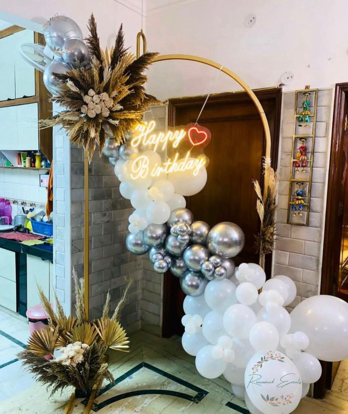 Decoration For Her with Pampas Grass , Palm leaf and balloons
