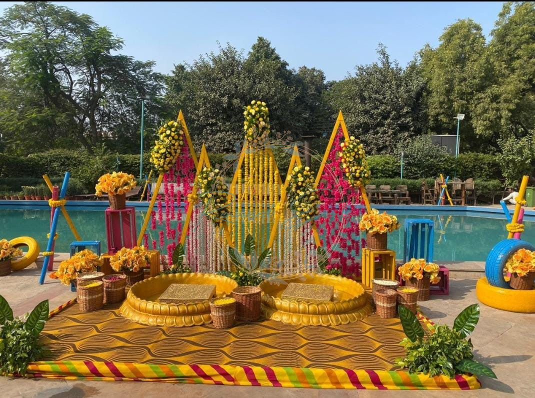 Golden Splendor: Haldi Ceremony Wedding Backdrop