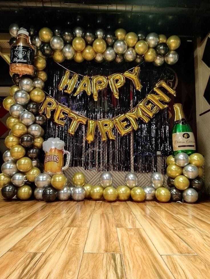 Happy Retirement Party Backdrop with Balloons and Celebration