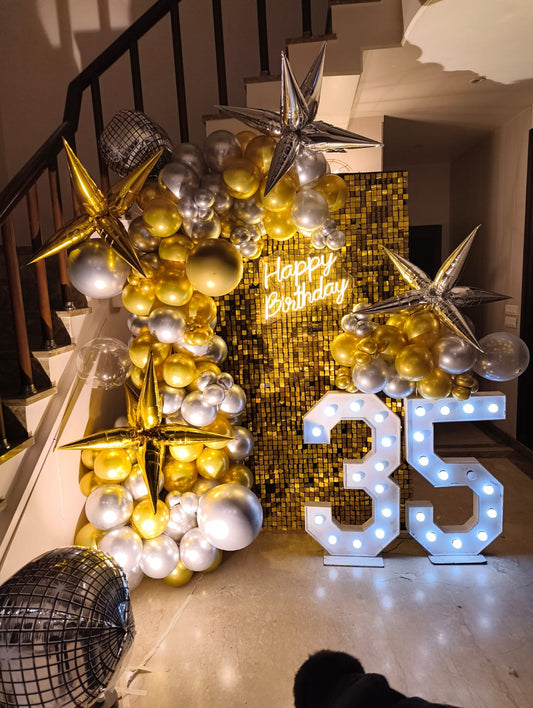 Golden Sequin Backdrop – Premium Birthday Decoration