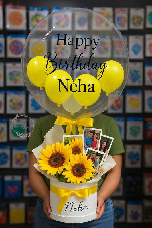 Birthday Gift Arrangement with Personalized Balloon & Fresh Flowers